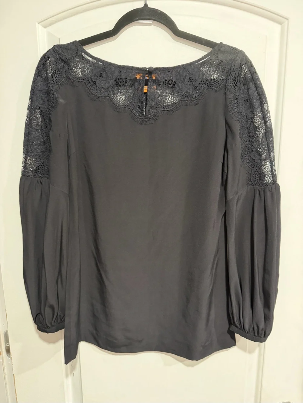 Tory Burch Silk Black Lace Yoke Balloon-Sleeve Blouse Size 4